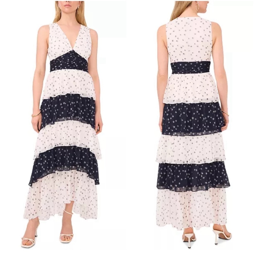 1. State Black White Colorblock Tiered Polka Dot Maxi Dress Women size 6 Boho